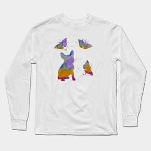 French Bulldog Art, Frenchie, Dog Butterflies Art Long Sleeve T-Shirt